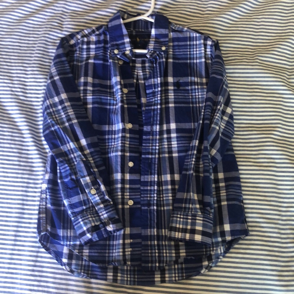 Blue plaid button up dress shirt by Ralph Lauren